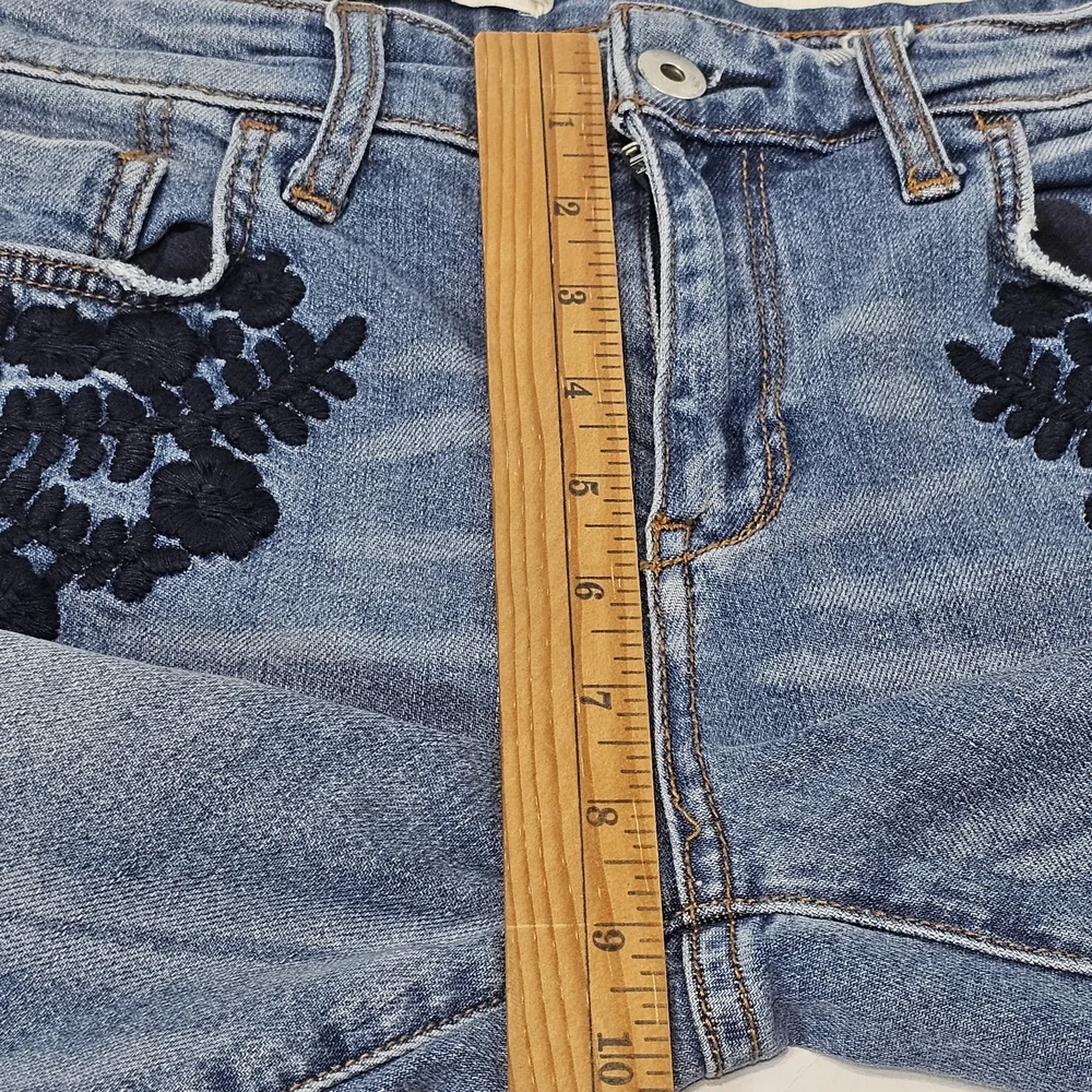 Anthropologie Pilcro & the Letterpress Blue Embroidered Slim Boyfriend Jeans 28 - Picture 12 of 14